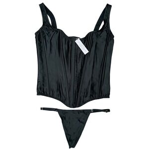 Victoria's Secret The Classic Corset Set 100% Silk Black S-DD NWT 11239121